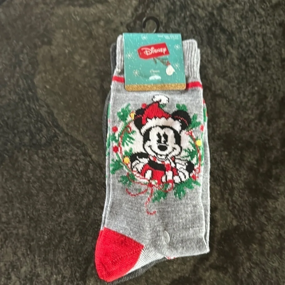 Disney Gray Mickey Mouse Christmas Socks